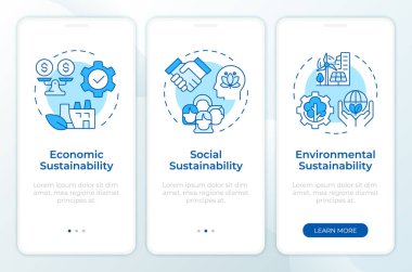 Sürdürülebilirlik sütunları mobil uygulama ekranında. Doğrusal kavramlarla birlikte düzenlenebilir grafik yönergelerini gezdir. UI, UX, GUI şablonu. Montserrat Yarı Kalın, Düzenli yazı tipleri