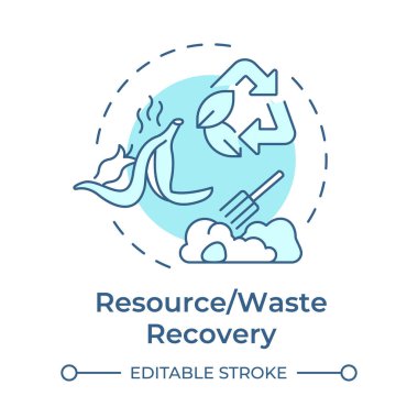 Kaynak ve atık toplama yumuşak mavi konsept simgesi. Kirlilik geri dönüşümü, yeniden kullanım. Ekoloji korunumu. Yuvarlak şekil çizimi. Soyut bir fikir. Grafik tasarımı. Bilgide kullanması kolay