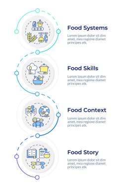 Gıda sistemleri bilgi tasarım şablonu. Kültür mirası, yemek tarifi. Veri görselleştirme 4 seçenek. Dikey akış şemasını işleyin. Montserrat Yarı Kalın, Lato Düzenli yazı tipleri