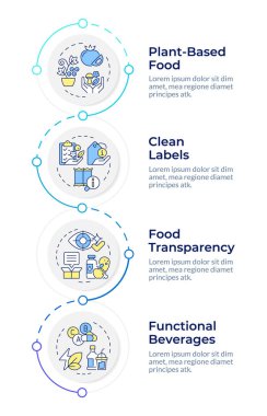 Doğal gıda endüstrisi bilgi tasarım şablonu. Sağlıklı beslenme, organik ürünler. Veri görselleştirme 4 seçenek. Dikey akış şemasını işleyin. Montserrat Yarı Kalın, Lato Düzenli yazı tipleri
