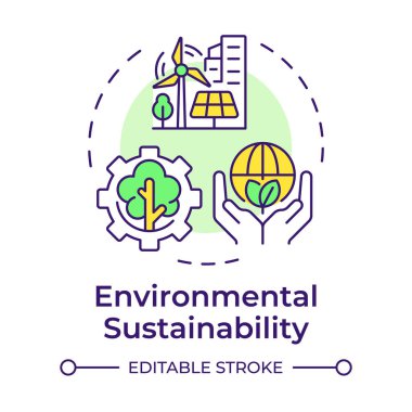 Çevresel sürdürülebilirlik çok renkli konsept simgesi. Yeşil enerji, ekolojiyi koruma. Yuvarlak şekil çizimi. Soyut bir fikir. Grafik tasarımı. Bilgide ve sunumda kullanması kolay