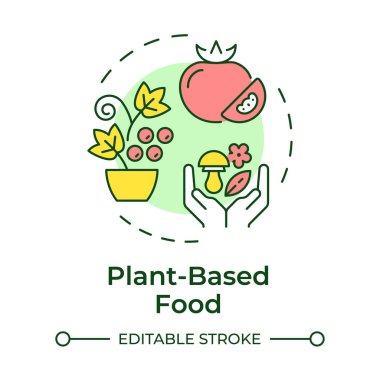 Bitki temelli gıda çok renkli konsept ikonu. Organik ürünler, tarım. Hasat, tarım. Yuvarlak şekil çizimi. Soyut bir fikir. Grafik tasarımı. Bilgide ve sunumda kullanması kolay