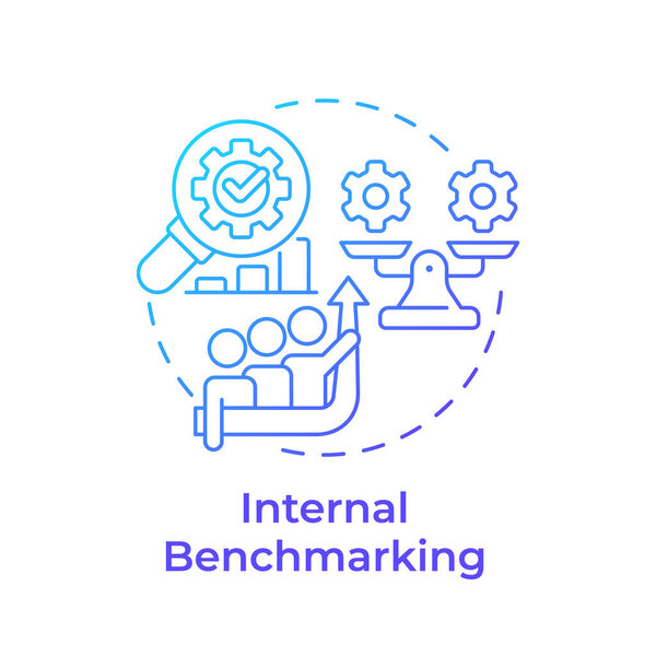 Внутренний бенчмаркинг иконки синего градиента. Определить лучшие практики. Сравнение бизнес-процессов. Иллюстрация круглой формы. Абстрактная идея. Графический дизайн. Простота использования в статье