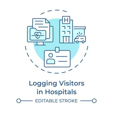 Hastane ziyaretçileri, yumuşak mavi konsept ikonu kullanıyorlar. Güvenlik önlemleri, güvenlik. Erişim kontrolü. Yuvarlak şekil çizimi. Soyut bir fikir. Grafik tasarımı. Bilgide kullanması kolay