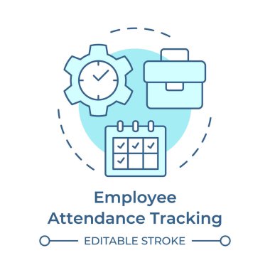 Çalışan katılımcısı yumuşak mavi konsept simgesini takip ediyor. İş izleme, organizasyon. Yuvarlak şekil çizimi. Soyut bir fikir. Grafik tasarımı. Bilgide ve sunumda kullanması kolay
