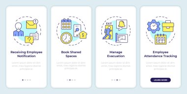 Ziyaretçi yönetim sistemi mobil uygulama ekranında yer almaktadır. Doğrusal kavramlarla düzenlenebilir grafik yönergelerini dört adımda gözden geçir. UI, UX, GUI şablonu. Montserrat Yarı Kalın, Düzenli yazı tipleri