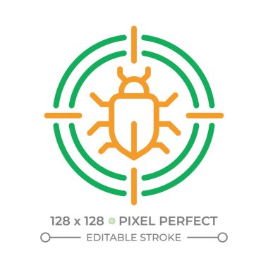 Böcek kontrolü iki renk çizgisi simgesi. Böcek imhası. Böcek Kontrol Servisi. Böceklerin kökünü kazıyın. Çift renkli ana hat sembolü. Duotone lineer piktogram. İzole bir illüstrasyon. Düzenlenebilir vuruş