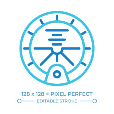 Tavır göstergesi iki renk çizgisi simgesi. Havacılıkta kullanılan temel kokpit aleti. Ufuk. Çift renkli ana hat sembolü. Duotone lineer piktogram. İzole bir illüstrasyon. Düzenlenebilir vuruş