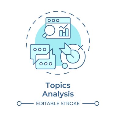 Konu analizi yumuşak mavi konsept simgesi. Çevrimiçi iletişim, istatistik. Hedef kitle. Yuvarlak şekil çizimi. Soyut bir fikir. Grafik tasarımı. Bilgide ve sunumda kullanması kolay