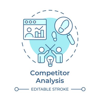 Rekabet analizi yumuşak mavi konsept simgesi. Zekice bir araştırma. İş, istatistik. Yuvarlak şekil çizimi. Soyut bir fikir. Grafik tasarımı. Bilgide ve sunumda kullanması kolay