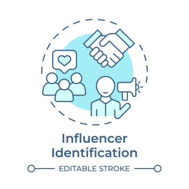 Etkileyici tanımlama yumuşak mavi konsept simgesi. Sosyal medya, iletişim. Yuvarlak şekil çizimi. Soyut bir fikir. Grafik tasarımı. Bilgide ve sunumda kullanması kolay