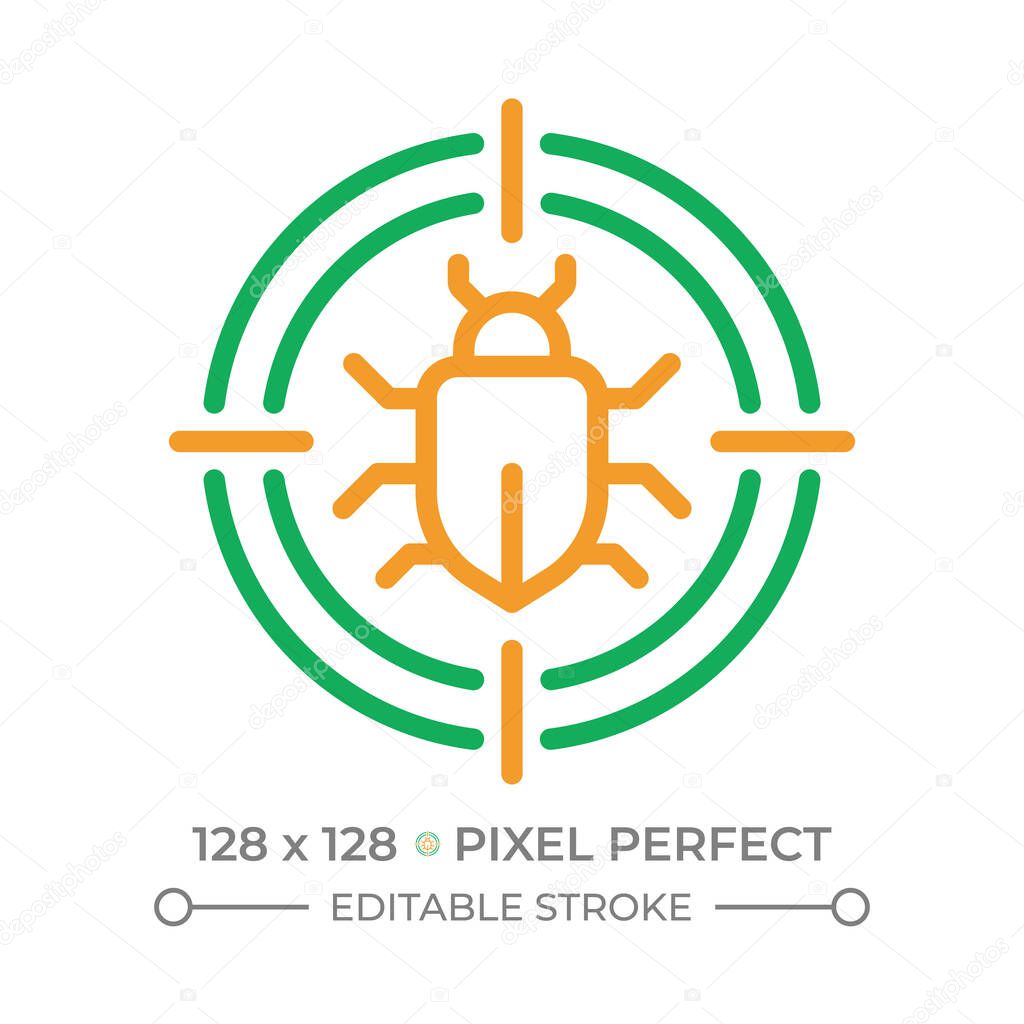 Pest control two color line icon. Bug extermination. Pest control service. Eradicate insects. Bicolor outline symbol. Duotone linear pictogram. Isolated illustration. Editable stroke