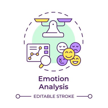 Duygusal analiz çok renkli konsept simgesi. İstatistiksel ölçümler, analitik. Pazarlama, araştırma. Yuvarlak şekil çizimi. Soyut bir fikir. Grafik tasarımı. Bilgide kullanması kolay
