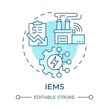 IEMS soft blue concept icon. Industrial energy management. Factory electrification. Round shape line illustration. Abstract idea. Graphic design. Easy to use in infographic, presentation clipart