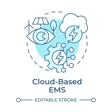 Bulut tabanlı EMS yumuşak mavi konsept simgesi. Veri yönetimi, teknoloji. İzleme, izleme. Yuvarlak şekil çizimi. Soyut bir fikir. Grafik tasarımı. Bilgide ve sunumda kullanması kolay