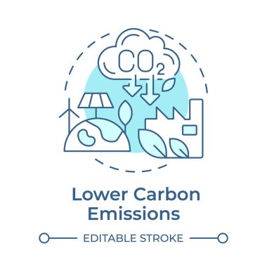 Lower carbon emissions soft blue concept icon. Green production, ecology preservation. Renewable energy. Round shape line illustration. Abstract idea. Graphic design. Easy to use in infographic clipart