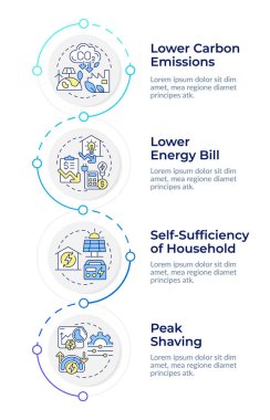 Enerji yönetimi bilgi tasarım şablonundan faydalanıyor. Ekolojiyi koruma, yeterlilik. Veri görselleştirme 4 seçenek. Dikey akış şemasını işleyin. Montserrat Yarı Kalın, Lato Düzenli yazı tipleri