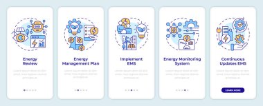 EMS sistemi mobil uygulama ekranına giriyor. Doğrusal kavramlarla düzenlenebilir grafik yönergelerini 5 adımda gezdir. UI, UX, GUI şablonu. Montserrat Yarı Kalın, Düzenli yazı tipleri