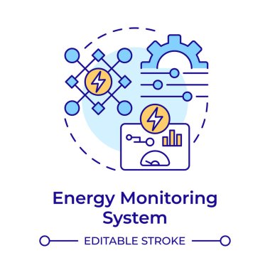 Enerji izleme sistemi çok renkli konsept simgesi. İzleme, kontrol. Endüstri, teknoloji. Yuvarlak şekil çizimi. Soyut bir fikir. Grafik tasarımı. Bilgide ve sunumda kullanması kolay