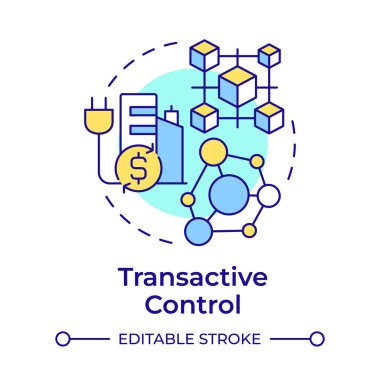 İşlemsel kontrol çok renkli konsept simgesi. Merkezi olmayan sistem. Enerji tüketimi, kentsel. Yuvarlak şekil çizimi. Soyut bir fikir. Grafik tasarımı. Bilgide kullanması kolay