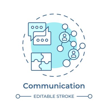 İletişim yumuşak mavi konsept simgesi. Ekip üyelerine bilgi iletiliyor. Hat yöneticisi becerisi. Yuvarlak şekil çizimi. Soyut bir fikir. Grafik tasarımı. Kitapçıkta kullanması kolay