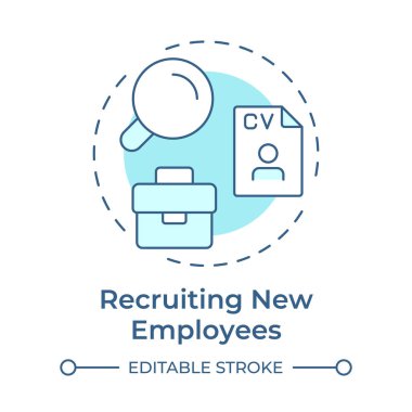 Yeni çalışanlar işe alınıyor. Yumuşak mavi konsept simgesi. Yetenekleri şirkete aktarmak. Hat yöneticisi sorumluluğu. Yuvarlak şekil çizimi. Soyut bir fikir. Grafik tasarımı. Sunumda kullanması kolay
