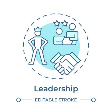 Liderlik yumuşak mavi konsept ikonu. Hedefe ulaşmak için ekibe ilham verebilme yeteneği. Hat yöneticisi becerisi. Yuvarlak şekil çizimi. Soyut bir fikir. Grafik tasarımı. Sunumda kullanması kolay