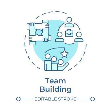 Takım oluşturma yumuşak mavi konsept simgesi. Güçlü iş ilişkilerini teşvik etmek. Hat yöneticisi sorumluluğu. Yuvarlak şekil çizimi. Soyut bir fikir. Grafik tasarımı. Kitapçıkta kullanması kolay