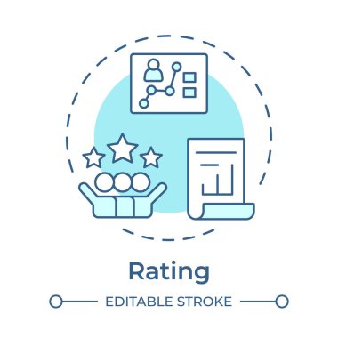 Yumuşak mavi konsept ikonu sınıflandırılıyor. Çalışanların performansı değerlendiriliyor. Performans yönetim sistemi. Yuvarlak şekil çizimi. Soyut bir fikir. Grafik tasarımı. Sunumda kullanması kolay