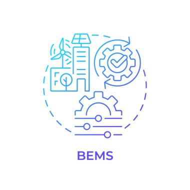 BEMS mavi gradyan konsept simgesi. Enerji yönetim sistemi inşa ediliyor. Şehir elektriği. Yuvarlak şekil çizimi. Soyut bir fikir. Grafik tasarımı. Bilgide ve sunumda kullanması kolay