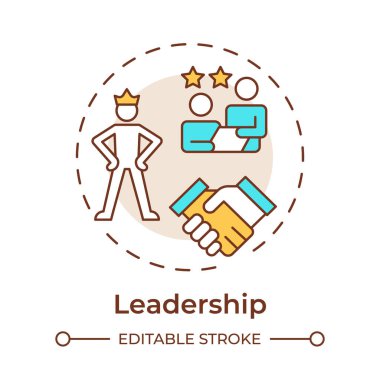 Liderlik çok renkli konsept simgesi. Hedefe ulaşmak için ekibe ilham verebilme yeteneği. Hat yöneticisi becerisi. Yuvarlak şekil çizimi. Soyut bir fikir. Grafik tasarımı. Sunumda kullanması kolay