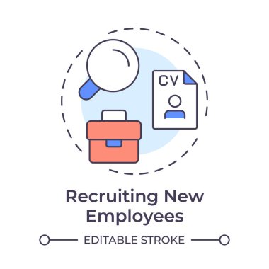 Yeni çalışanların çok renkli konsept ikonu işe alınması. Yetenekleri şirkete aktarmak. Hat yöneticisi sorumluluğu. Yuvarlak şekil çizimi. Soyut bir fikir. Grafik tasarımı. Sunumda kullanması kolay