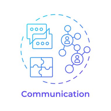 İletişim mavi gradyan konsept simgesi. Ekip üyelerine bilgi iletiliyor. Hat yöneticisi becerisi. Yuvarlak şekil çizimi. Soyut bir fikir. Grafik tasarımı. Kitapçıkta kullanması kolay