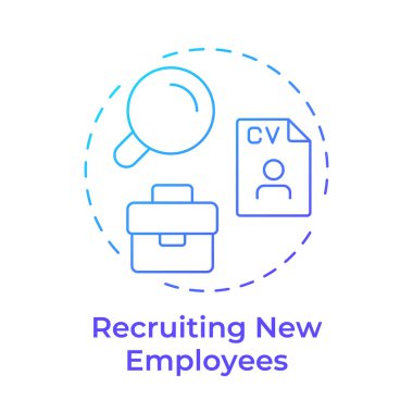 Yeni çalışanlar mavi gradyan konsept ikonu işe alınıyor. Yetenekleri şirkete aktarmak. Hat yöneticisi sorumluluğu. Yuvarlak şekil çizimi. Soyut bir fikir. Grafik tasarımı. Sunumda kullanması kolay