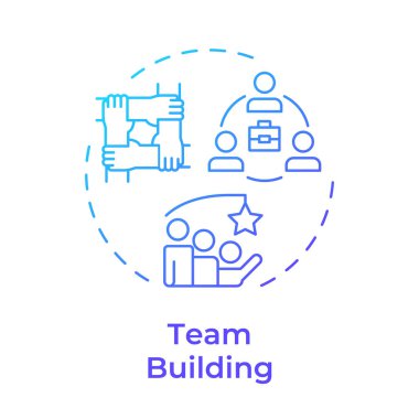 Takım oluşturma mavi gradyan konsept simgesi. Güçlü iş ilişkilerini teşvik etmek. Hat yöneticisi sorumluluğu. Yuvarlak şekil çizimi. Soyut bir fikir. Grafik tasarımı. Kitapçıkta kullanması kolay