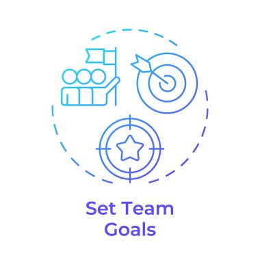 Takım hedeflerini mavi gradyan konsept simgesine ayarla. Görevleri ve hedefleri planlamak. Hat yöneticisi sorumluluğu. Yuvarlak şekil çizimi. Soyut bir fikir. Grafik tasarımı. Sunumda kullanması kolay
