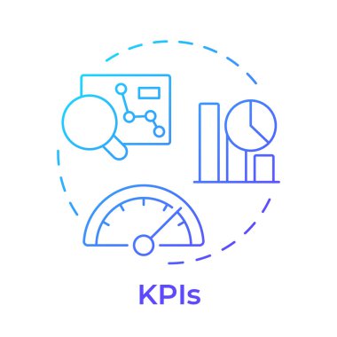 KPI mavi gradyan konsept simgesi. Çalışanları değerlendirmek için ölçülebilir ölçüler. Performans yönetim aracı. Yuvarlak şekil çizimi. Soyut bir fikir. Grafik tasarımı. Kitapçıkta kullanması kolay