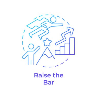 Çubuk mavi gradyan konsept simgesini yükseltin. Yüksek standartlar, meydan okuma. Başarı, gol. Yuvarlak şekil çizimi. Soyut bir fikir. Grafik tasarımı. Bilgide ve sunumda kullanması kolay