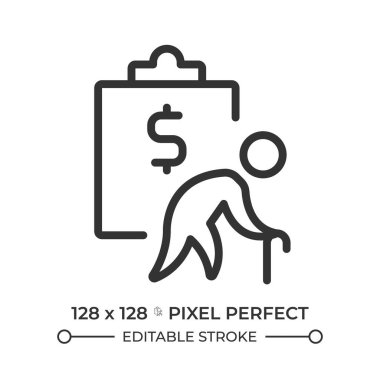 Emeklilik planı pikseli mükemmel doğrusal simge. Finansal refah, ekonomi. Emeklilik fonu, bütçe. Büyük, büyük. İnce çizgili çizim. Contour sembolü. Vektör çizimi. Düzenlenebilir vuruş