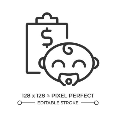 Childs tasarruf pikseli mükemmel doğrusal simge. Finansal okuryazarlık, ekonomik planlama. Yatırım stratejisi, fon. İnce çizgili çizim. Contour sembolü. Vektör çizimi. Düzenlenebilir vuruş