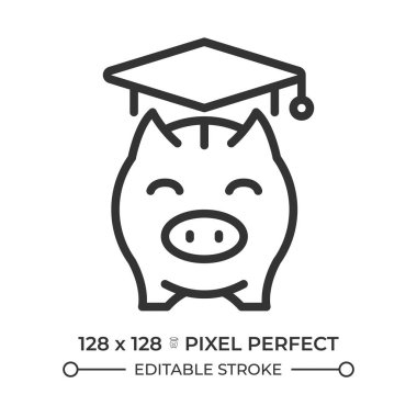 Üniversite fonu pikseli mükemmel doğrusal simge. Öğrenci kredisi, ipotek. Finansal yönetim, ekonomi. Tasarruf bütçesi. İnce çizgili çizim. Contour sembolü. Vektör çizimi. Düzenlenebilir vuruş