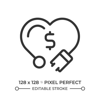 Tıbbi giderler pikseli mükemmel doğrusal simge. Klinik hizmeti, sağlık masrafları. Finansal yönetim, ekonomi. İnce çizgili çizim. Contour sembolü. Vektör çizimi. Düzenlenebilir vuruş