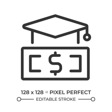 Finansal okur yazarlık pikseli mükemmel doğrusal simge. Para yönetimi, ekonomi. Bütçe becerileri. Tasarruf stratejisi. İnce çizgili çizim. Contour sembolü. Vektör çizimi. Düzenlenebilir vuruş