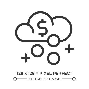 Pasif gelir pikseli mükemmel doğrusal simge. Para yağmuru. Mali özgürlük, istikrar. İş kârı, ekonomi. İnce çizgili çizim. Contour sembolü. Vektör çizimi. Düzenlenebilir vuruş