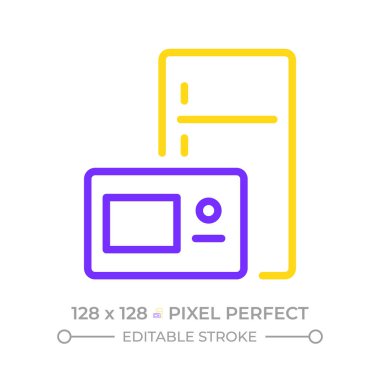 Yükseltilmiş aygıt piksel mükemmel iki renk çizgisi simgesi. Mutfak tamiri, onarım. Rahatlık, sürdürülebilirlik. Çift renkli ana hat sembolü. Duotone lineer piktogram. İzole bir illüstrasyon. Düzenlenebilir vuruş