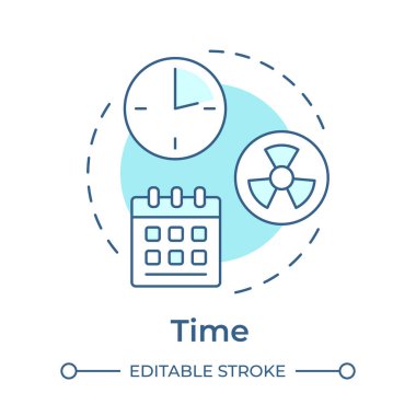 Zaman prensibi yumuşak mavi konsept ikonu. Düşük dozda tehlikeyi en aza indiriyorum. Radyasyona maruz kalma. Yuvarlak şekil çizimi. Soyut bir fikir. Grafik tasarımı. Kitapçıkta kullanması kolay