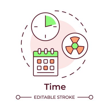 Zaman prensibi çok renkli konsept simgesi. Düşük dozda tehlikeyi en aza indiriyorum. Radyasyona maruz kalma. Yuvarlak şekil çizimi. Soyut bir fikir. Grafik tasarımı. Kitapçıkta kullanması kolay