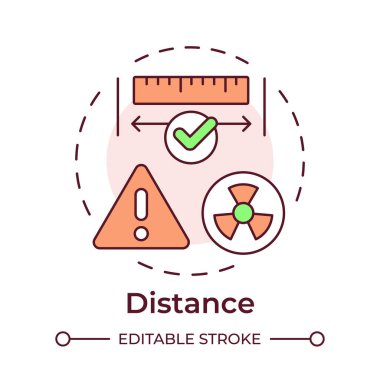 Mesafe prensibi çok renkli konsept simgesi. Güvenli alanı korumanın önemi. Radyasyona maruz kalma. Yuvarlak şekil çizimi. Soyut bir fikir. Grafik tasarımı. Makalede kullanması kolay