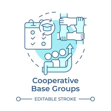 Kooperatif taban grupları yumuşak mavi konsept simgesi. Ortaklık, kontrol listesi. Takım çalışması. Yuvarlak şekil çizimi. Soyut bir fikir. Grafik tasarımı. Bilgide ve sunumda kullanması kolay