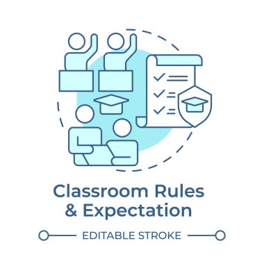 Sınıf kuralları ve beklentiler yumuşak mavi konsept ikonu. Kontrol listesi, yönergeler. Yuvarlak şekil çizimi. Soyut bir fikir. Grafik tasarımı. Bilgide ve sunumda kullanması kolay
